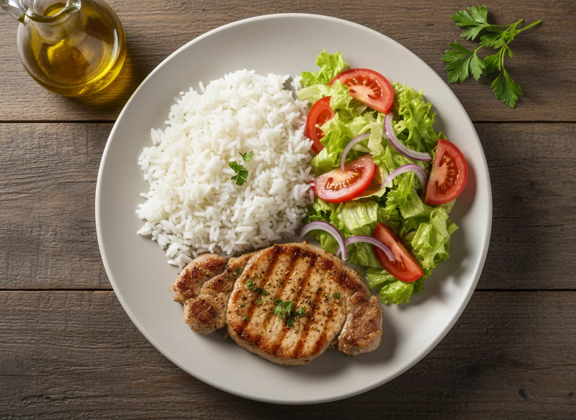 Bife com Arroz e Salada photo