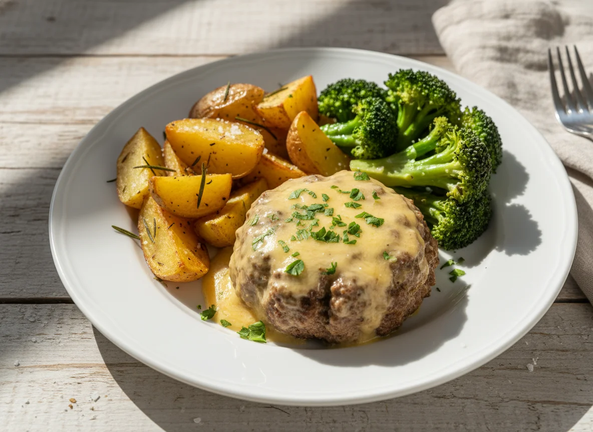 Bife com brócolis e batatas photo