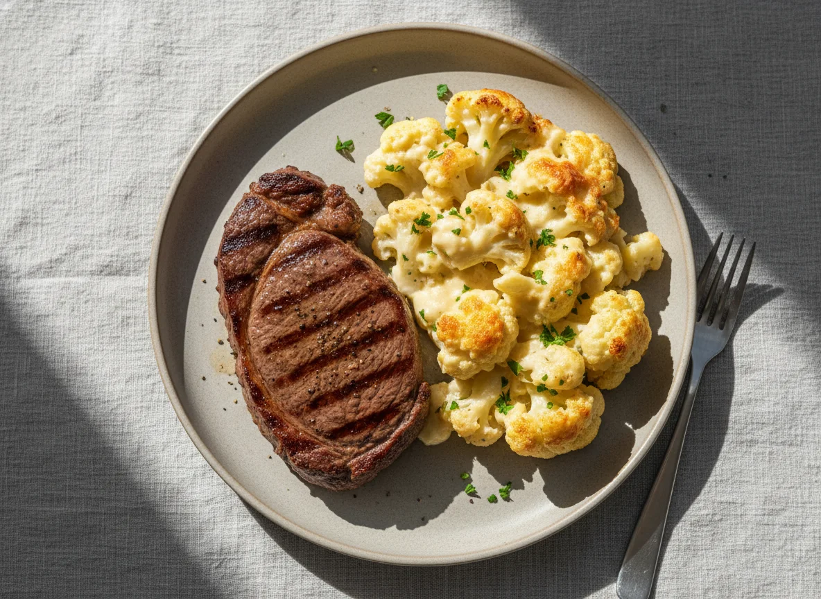 Bife com couve-flor gratinada photo