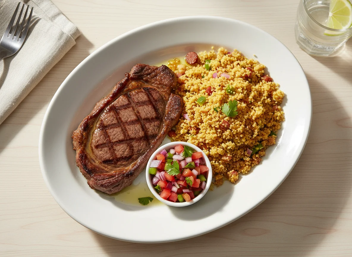 Bife com farofa e vinagrete photo