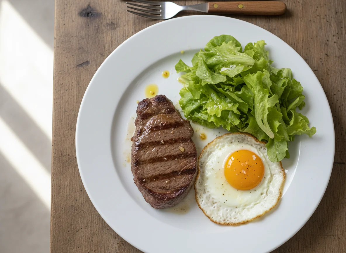 Bife com ovo frito e alface photo