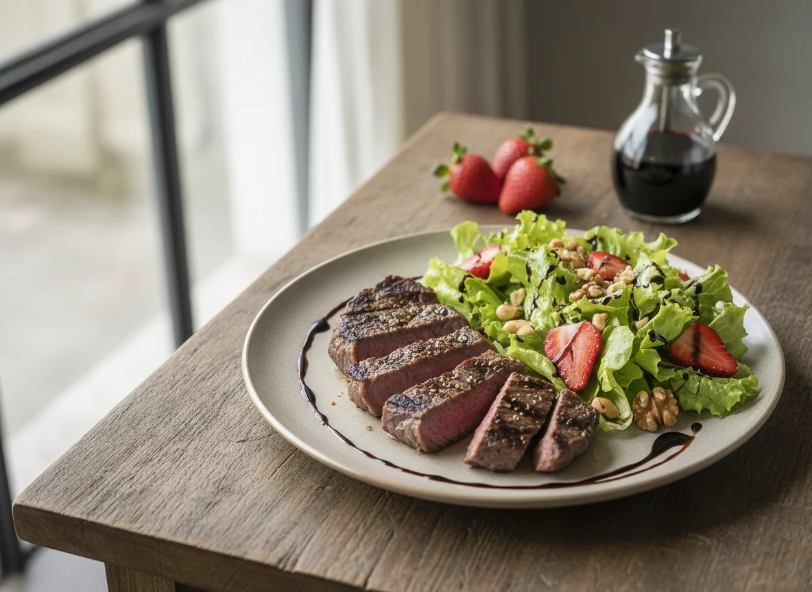 Bife com Salada de Morango e Balsâmico photo