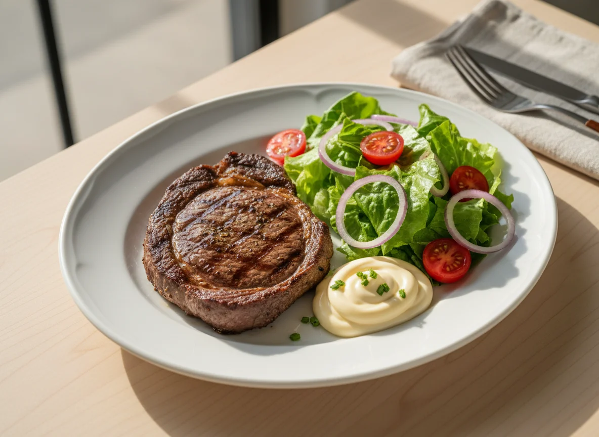Bife com salada e maionese photo