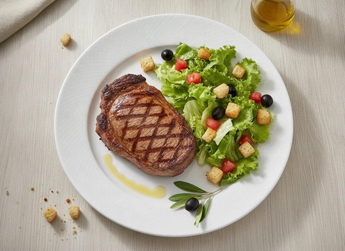 Bife de carne bovina com salada mista photo