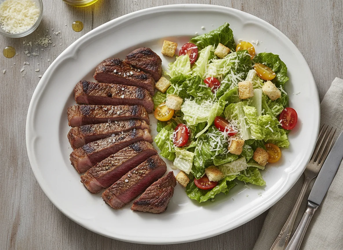 Bife de Contra Filé com Salada Caesar photo