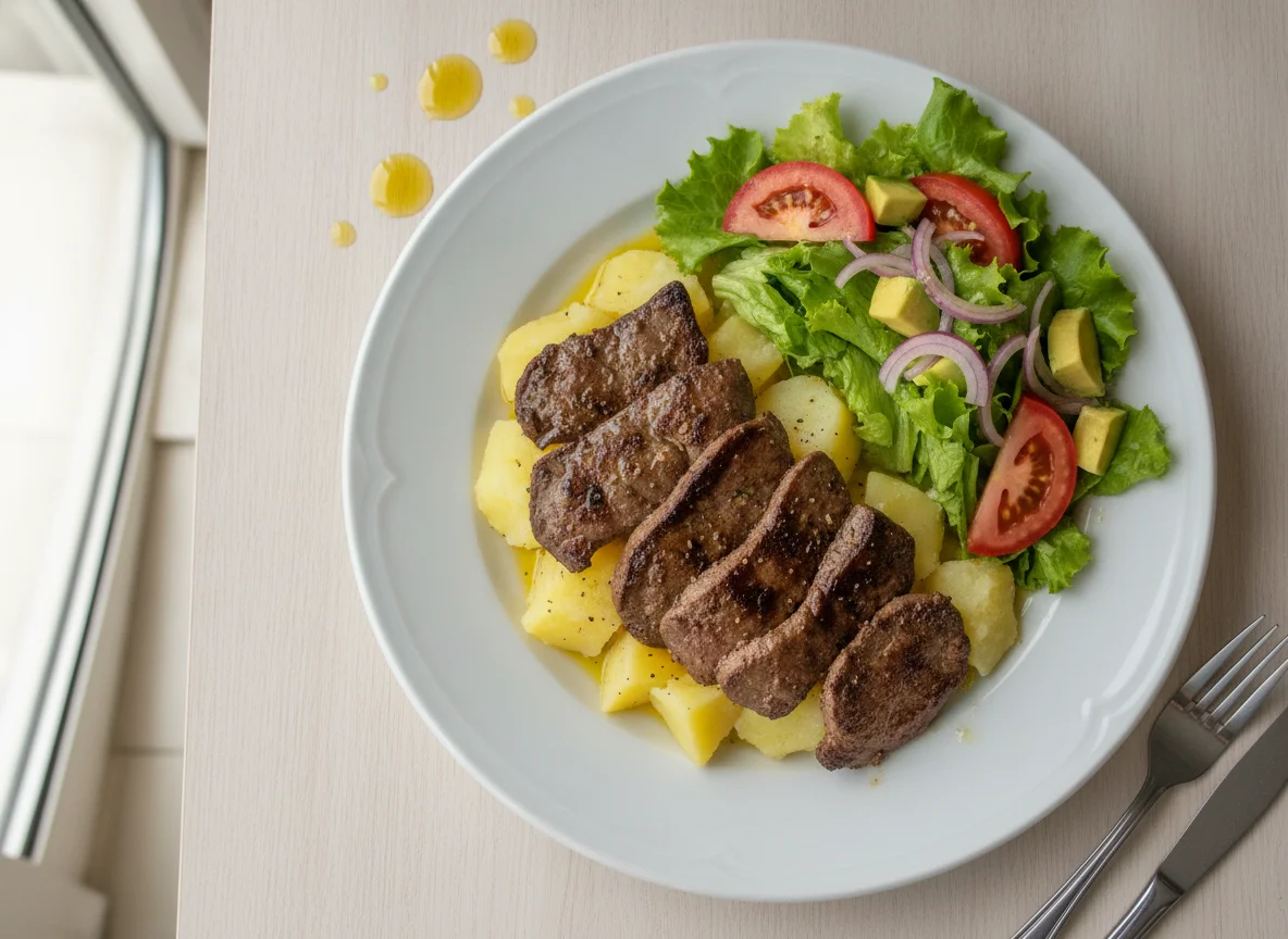 Bife de Fígado com Batata Cozida e Salada photo