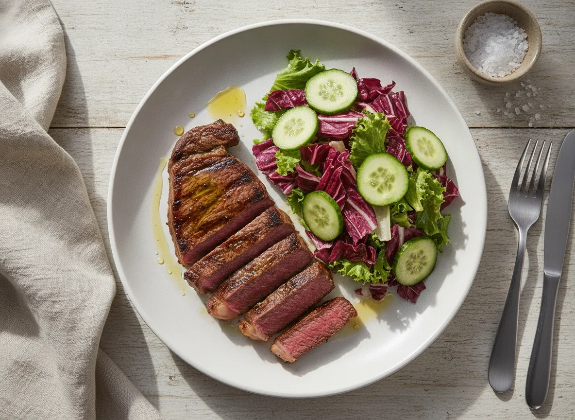 Bife de vaca com salada mista photo