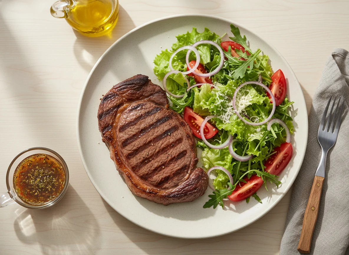 Bife grelhado com salada mista photo