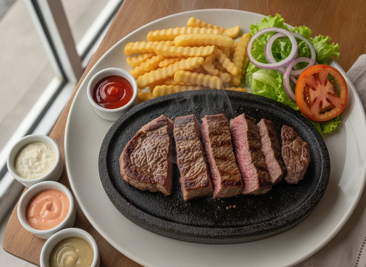 Bife na Pedra com Batatas Fritas e Salada photo