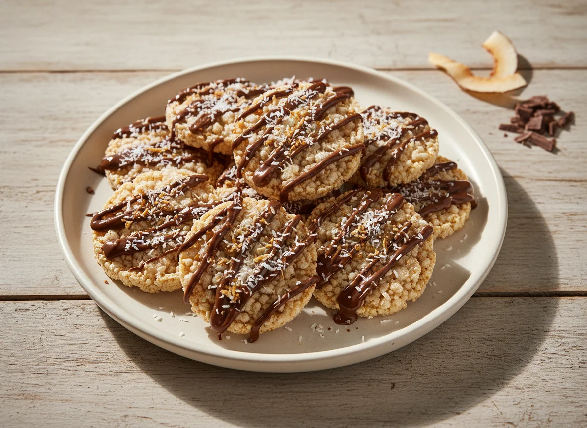 Biscoito de arroz com chocolate e coco photo