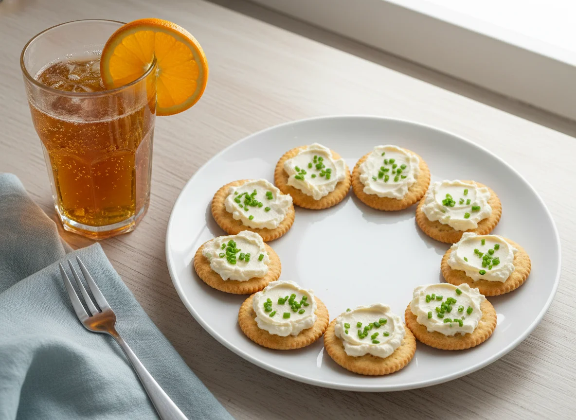 Biscoitos cream cracker com requeijão light e refrigerante photo
