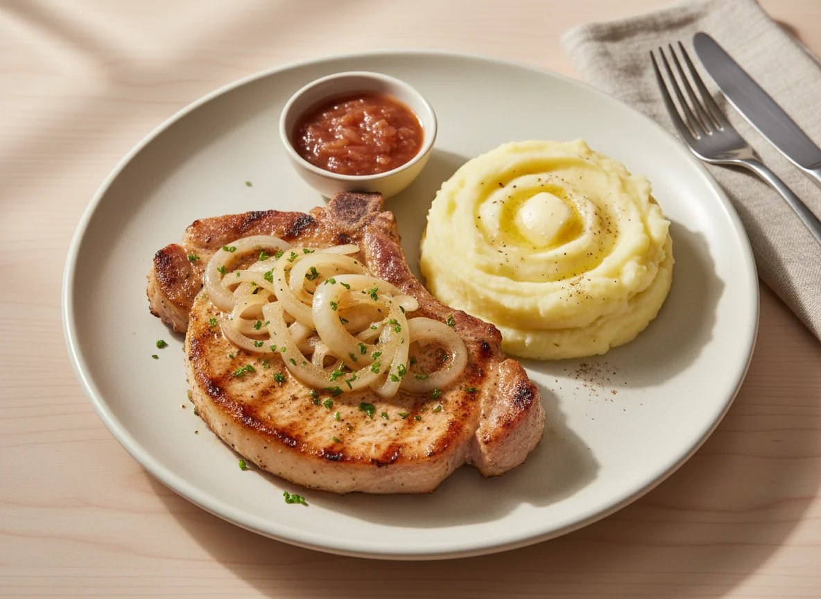 Bisteca de porco com purê de batata photo