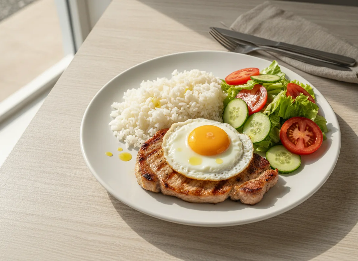 Bitoque de Porco com Arroz e Salada photo