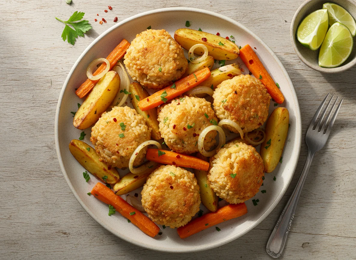 Bolinhos de arroz e vegetais assados photo