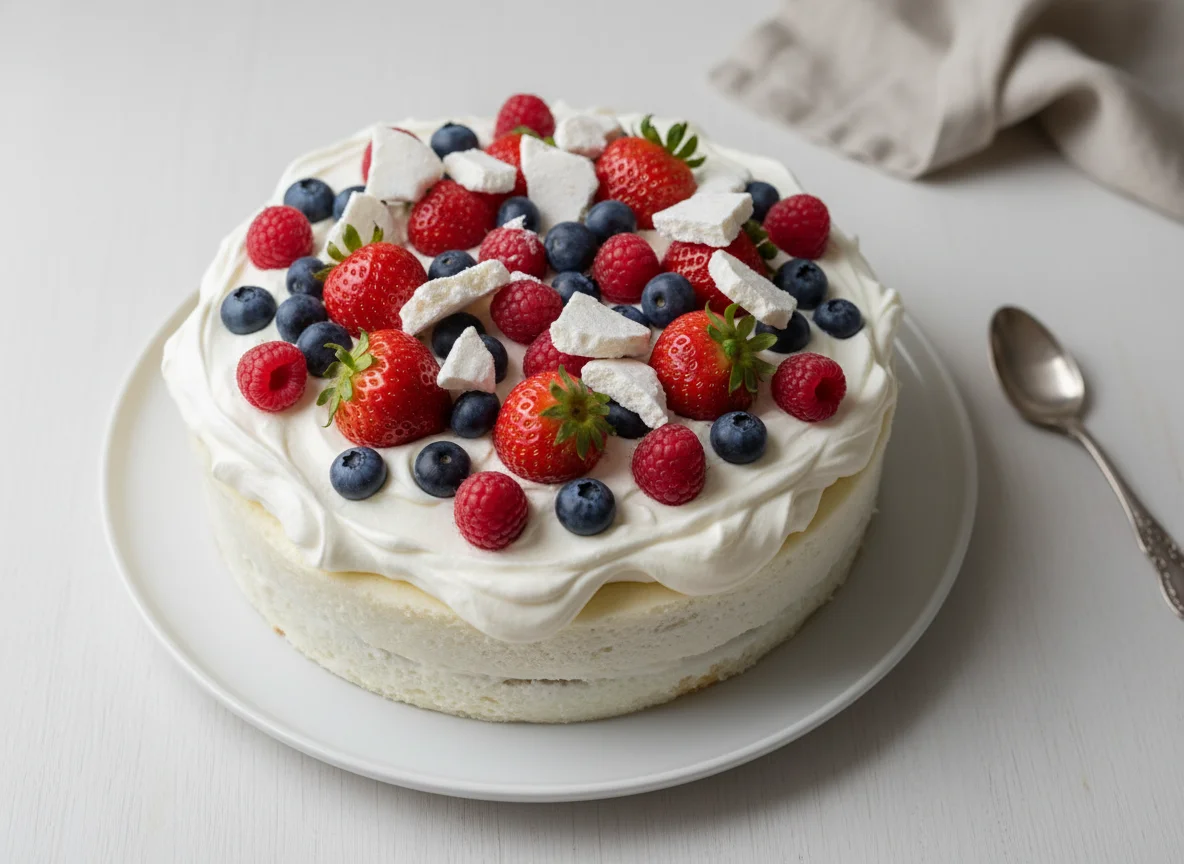 Bolo com chantilly e frutas vermelhas photo