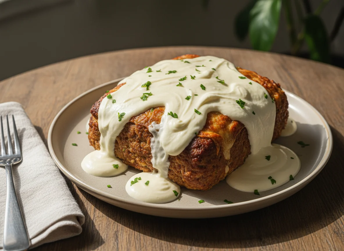 Bolo de carne com queijo e creme de leite photo