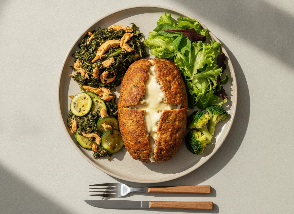 Bolo de Carne Recheado com Salada e Legumes photo