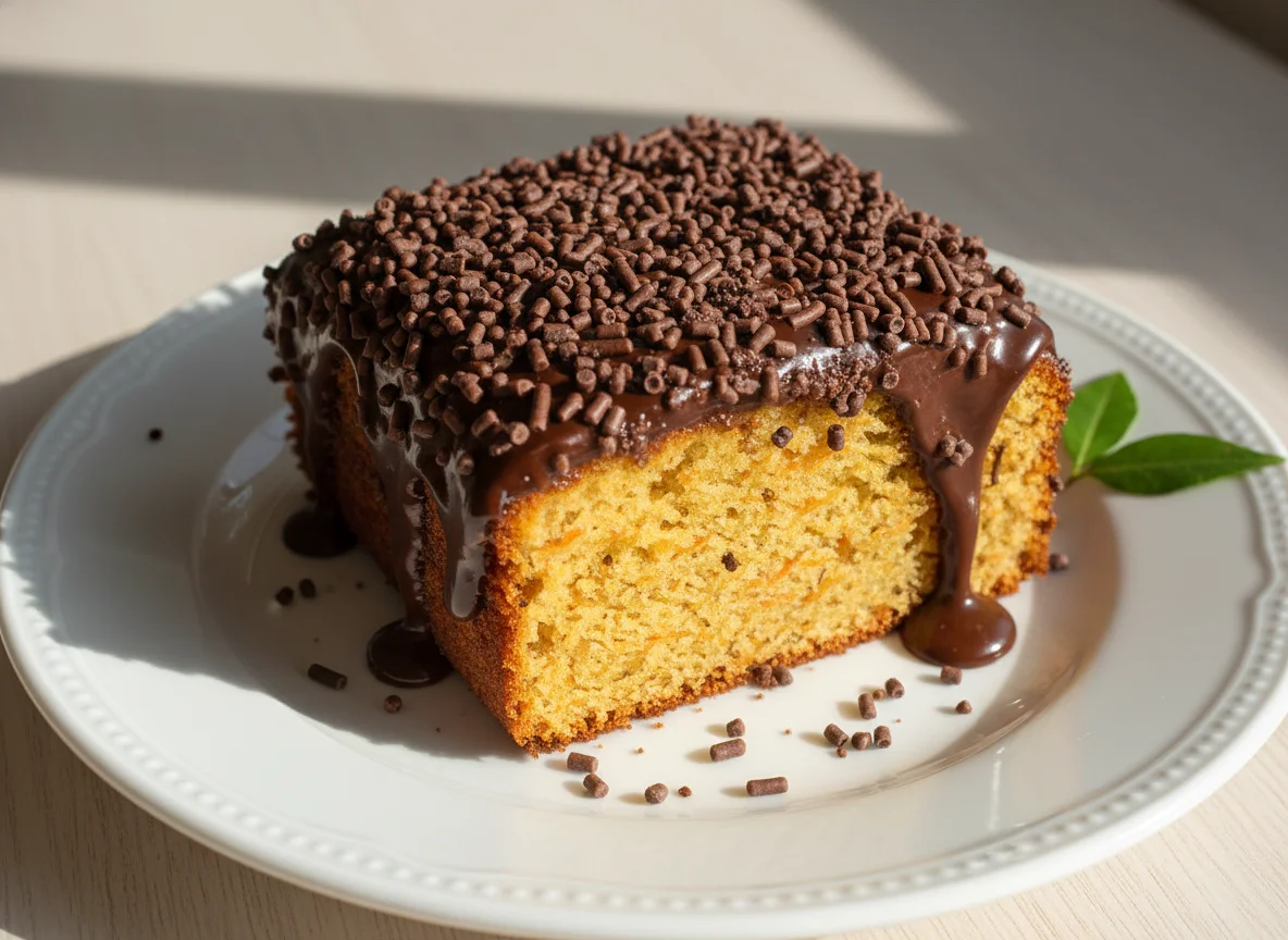 Bolo de Cenoura com Cobertura de Chocolate e Granulado photo