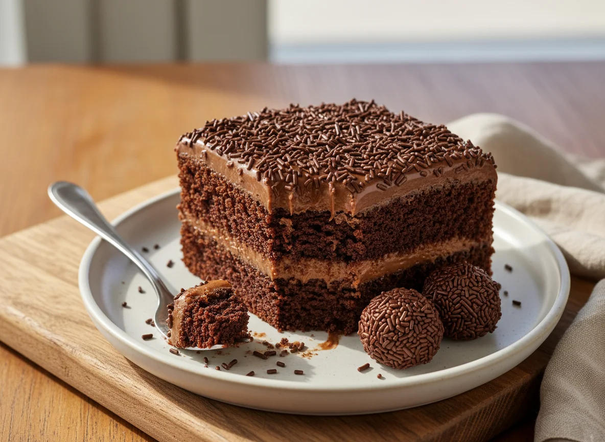 Bolo de chocolate com brigadeiro photo