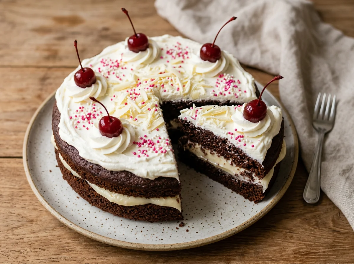 Bolo de chocolate com cobertura e recheio photo
