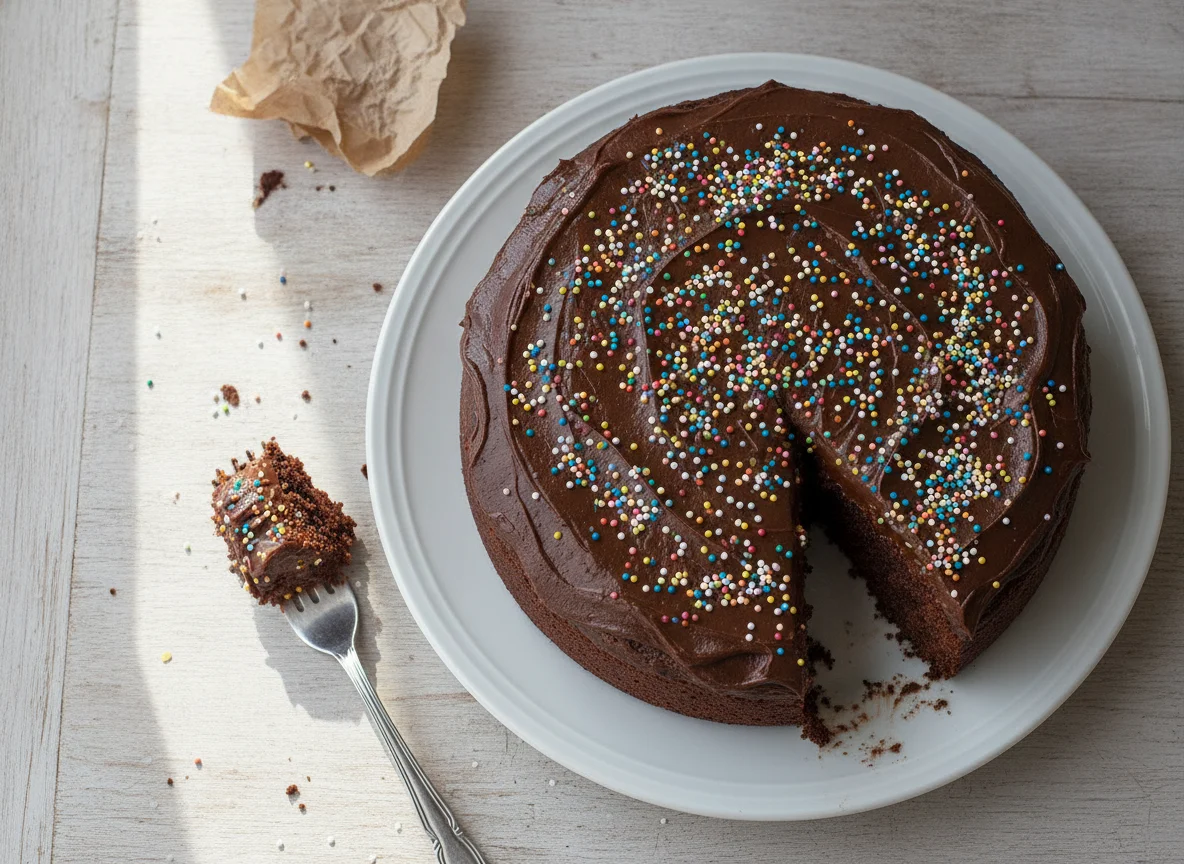 Bolo de chocolate com granulado colorido photo