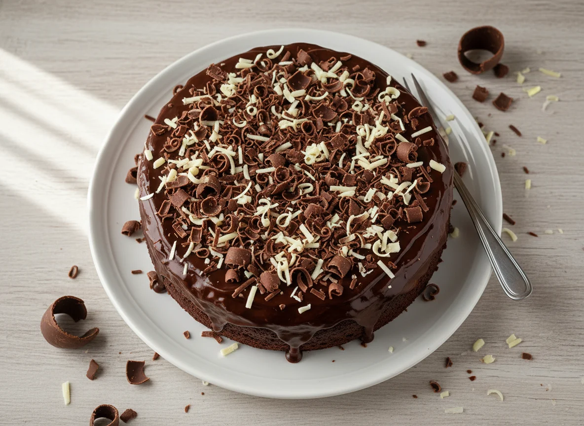 Bolo de chocolate com raspas de chocolate photo