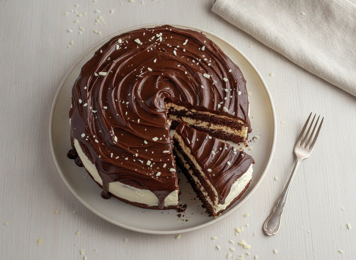 Bolo de chocolate com recheio de brigadeiro branco photo
