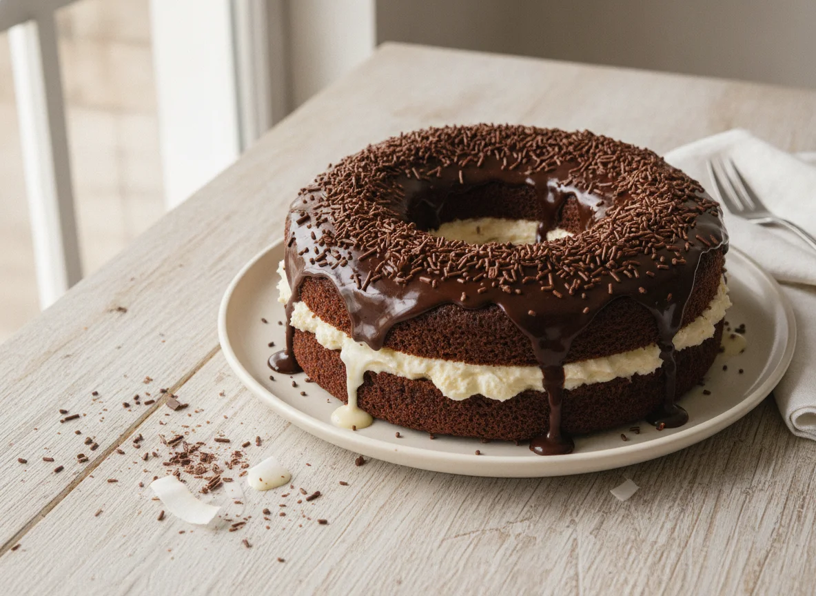 Bolo de chocolate com recheio de coco (Prestígio) photo