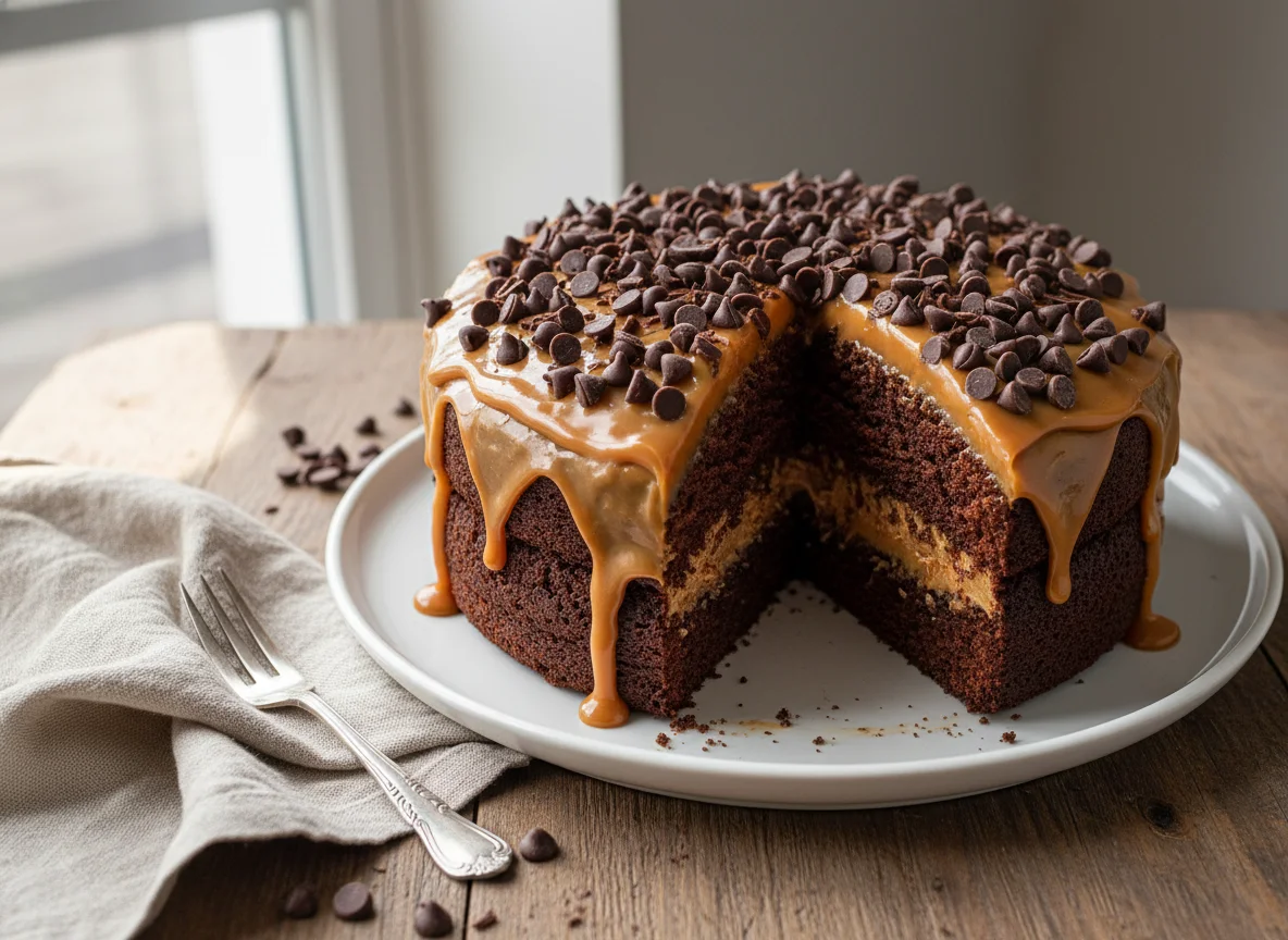 Bolo de chocolate com recheio de doce de leite photo