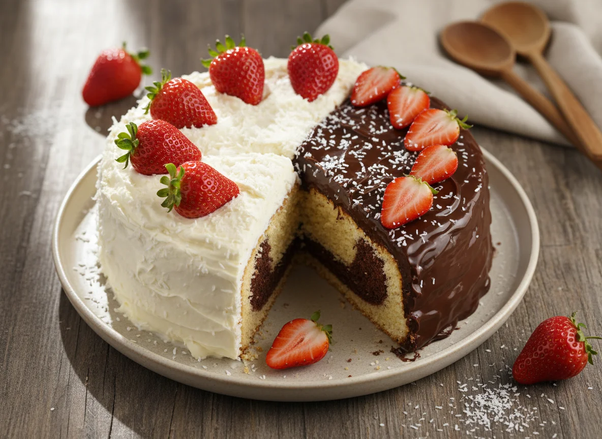 Bolo de Chocolate e Beijinho com Morango photo