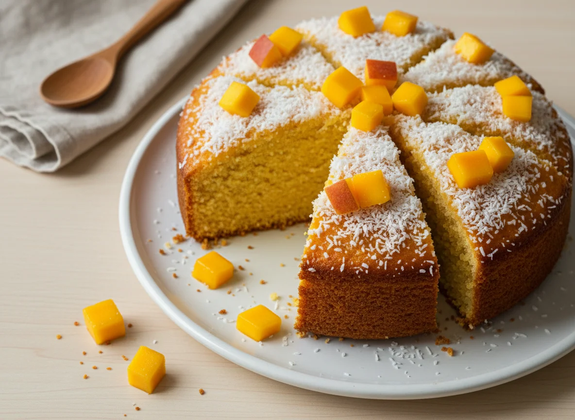 Bolo de milho com coco e manga photo