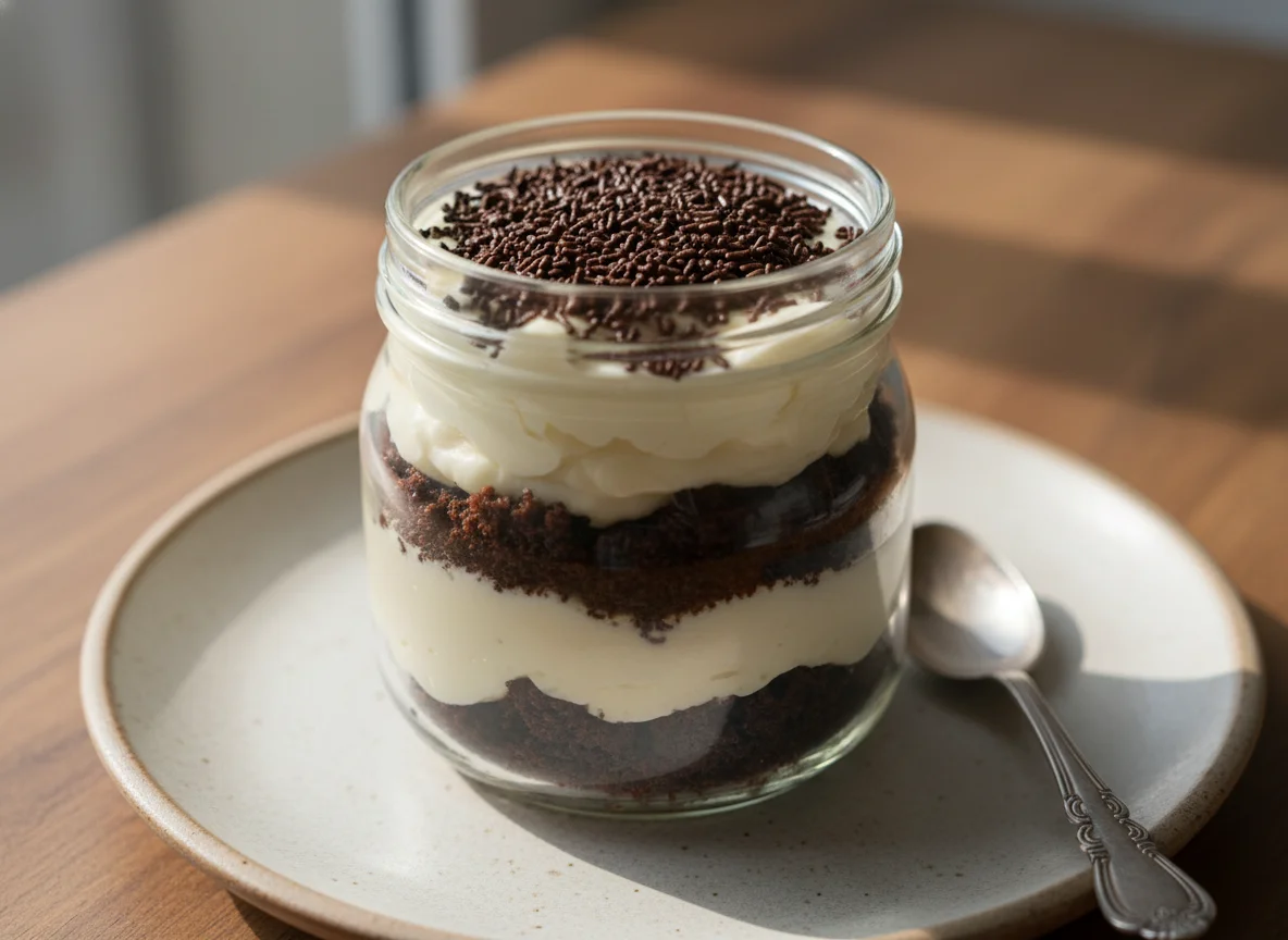 Bolo de pote de chocolate com brigadeiro branco photo
