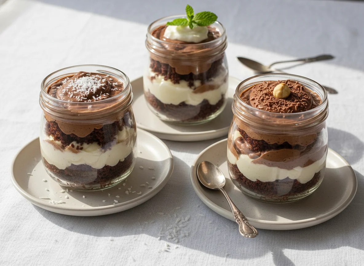 Bolo de pote de chocolate com creme de coco photo