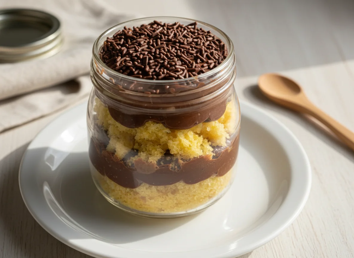 Bolo de pote de chocolate com granulado photo