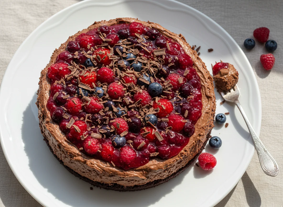 Bolo Mousse de Chocolate com Frutas Vermelhas photo