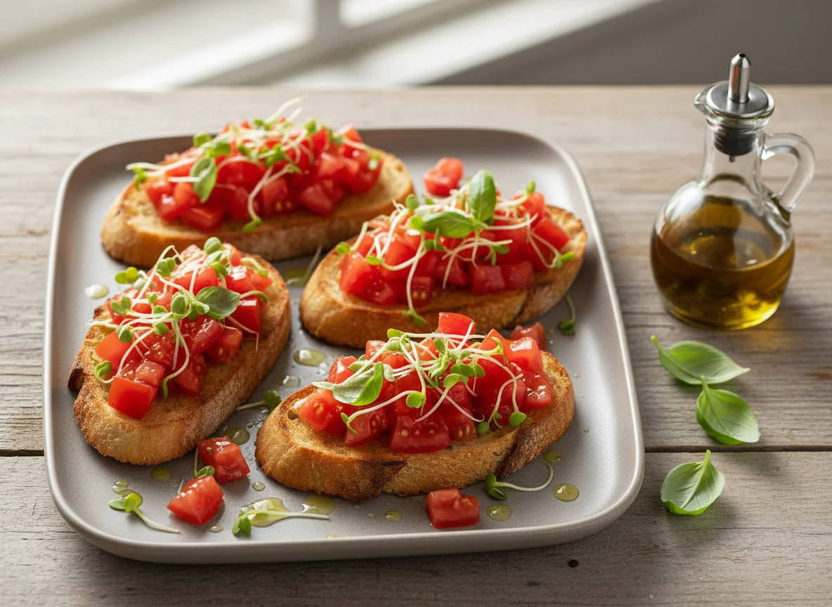 Bruschetta com tomate e brotos photo