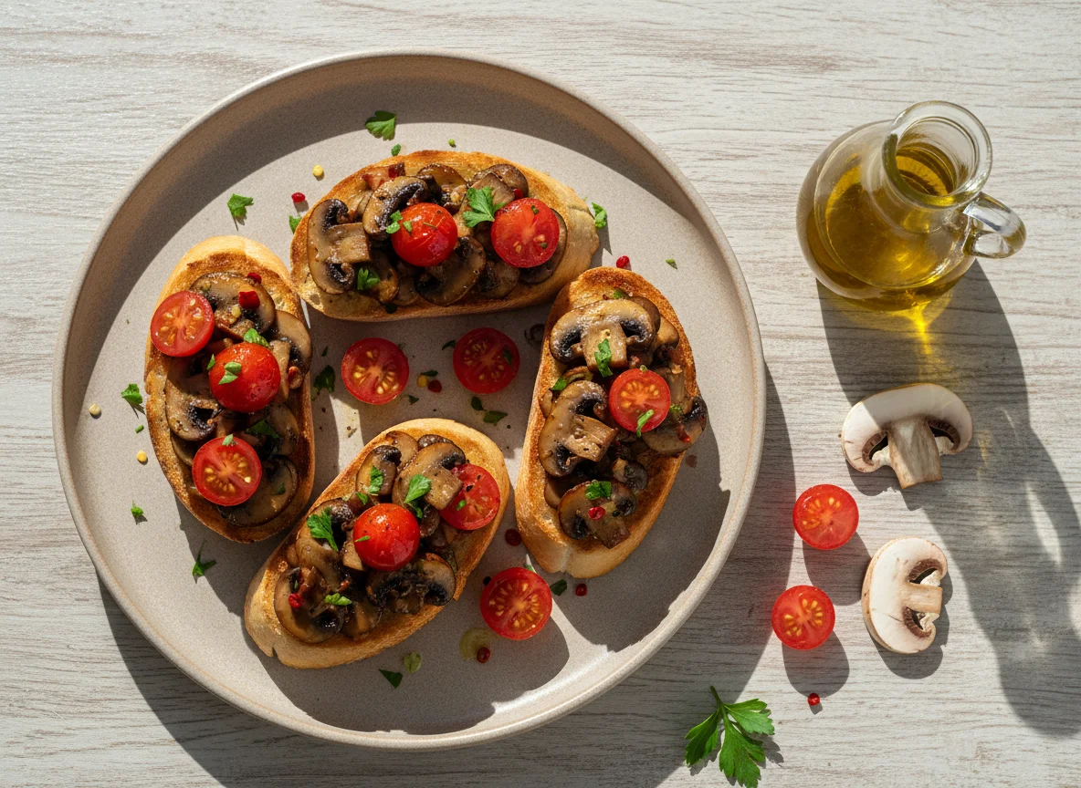 Bruschetta de Cogumelos e Tomate photo