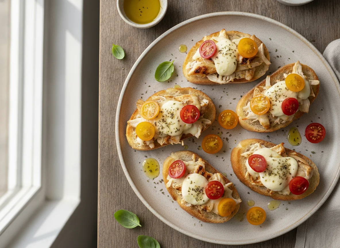Bruschetta de Frango com Queijo e Tomate Cereja photo
