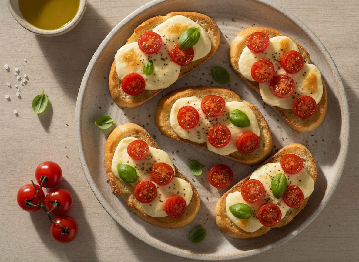 Bruschetta de queijo e tomate cereja photo
