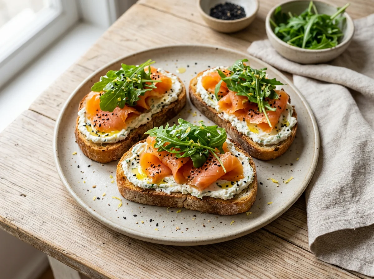 Bruschetta de Salmão Defumado com Ricota e Rúcula photo