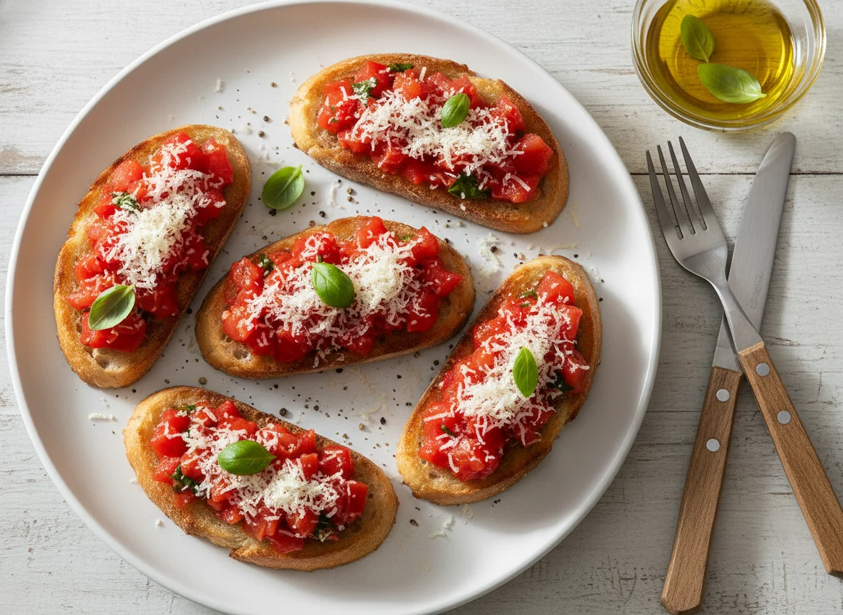 Bruschetta de tomate com queijo ralado photo
