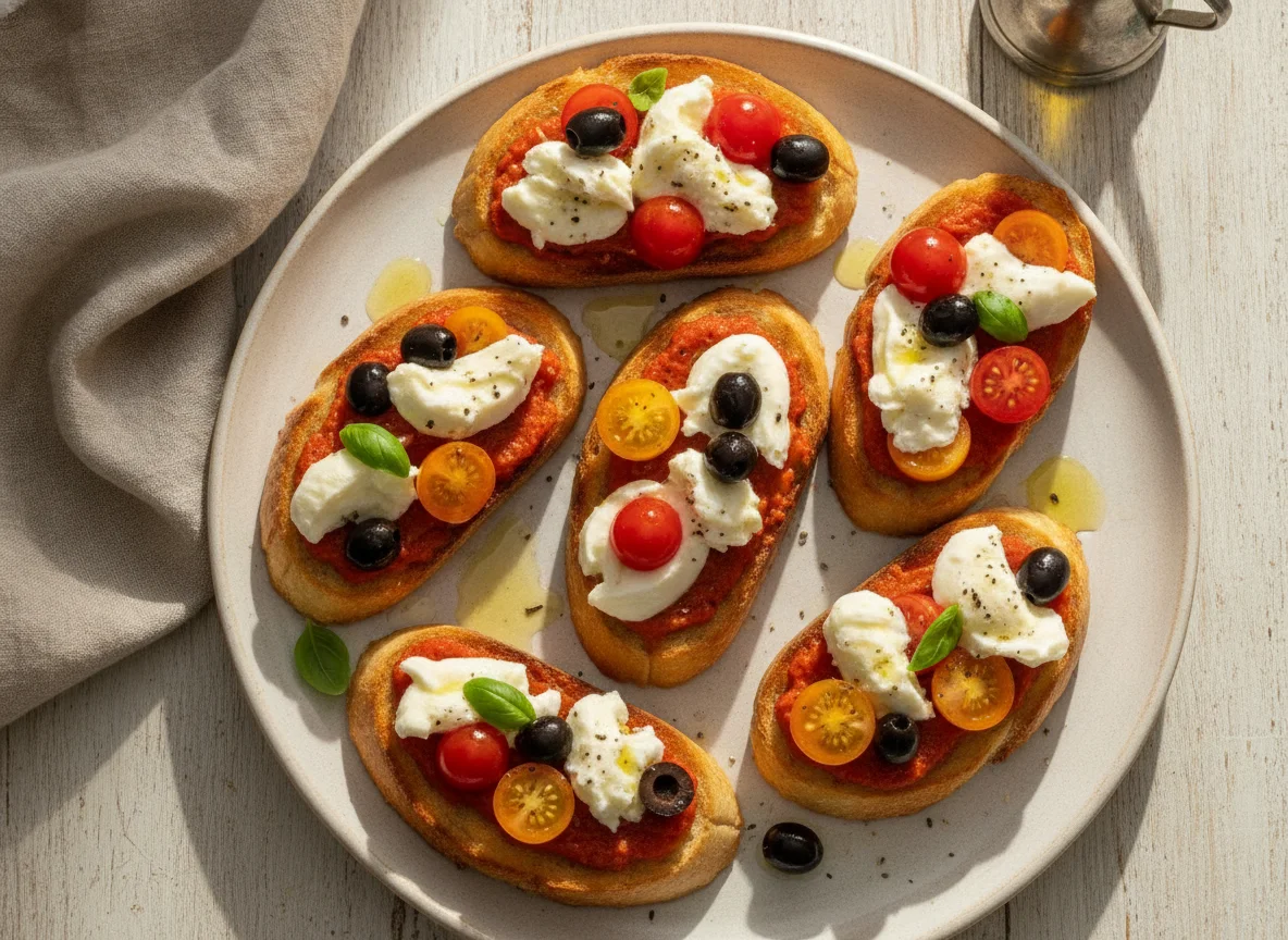 Bruschetta de Tomate, Queijo e Azeitona photo