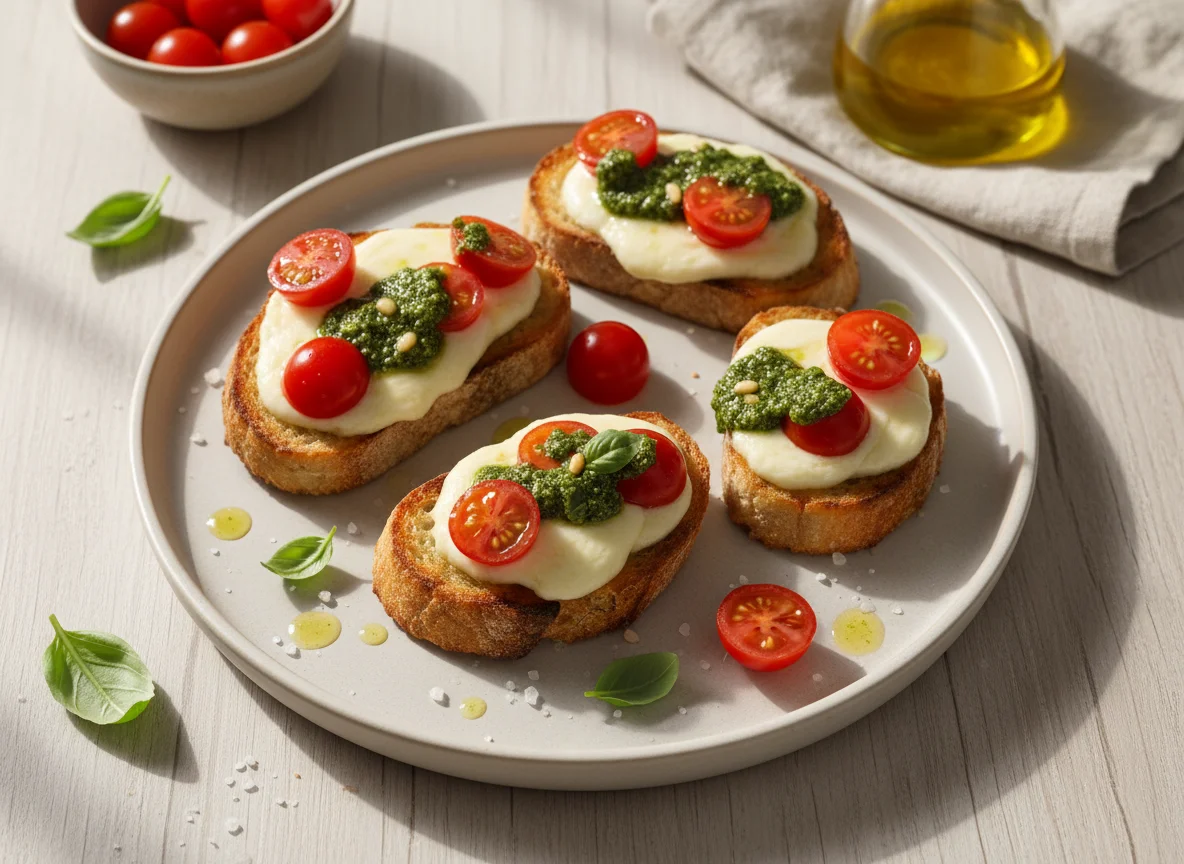 Bruschetta de Tomate, Queijo e Pesto photo