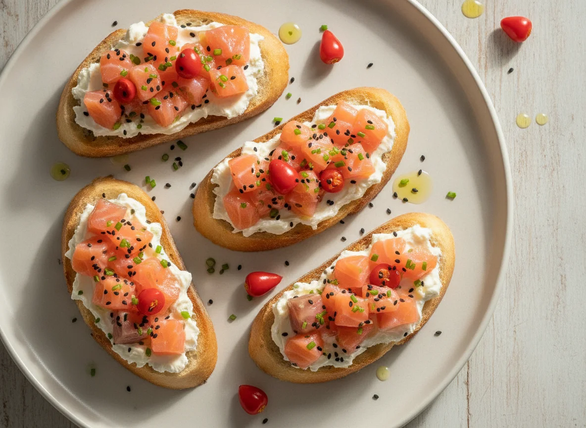 Bruschettas de Salmão com Cream Cheese e Pimenta Biquinho photo