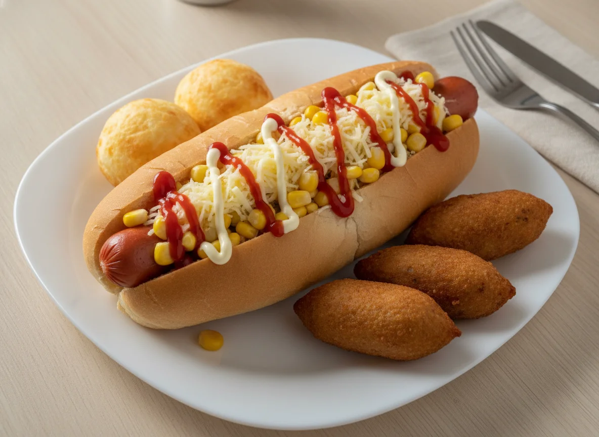 Cachorro-quente aberto com acompanhamentos photo