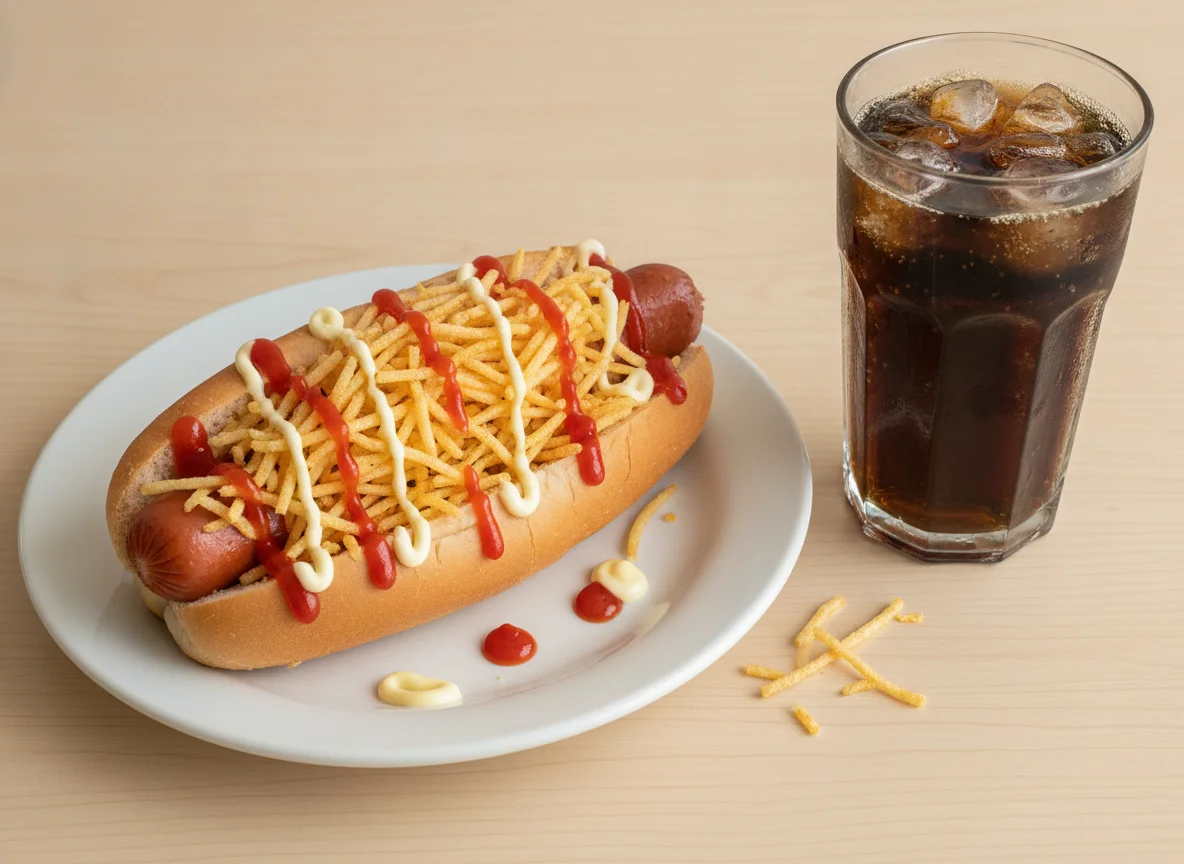 Cachorro-quente brasileiro com refrigerante de cola photo