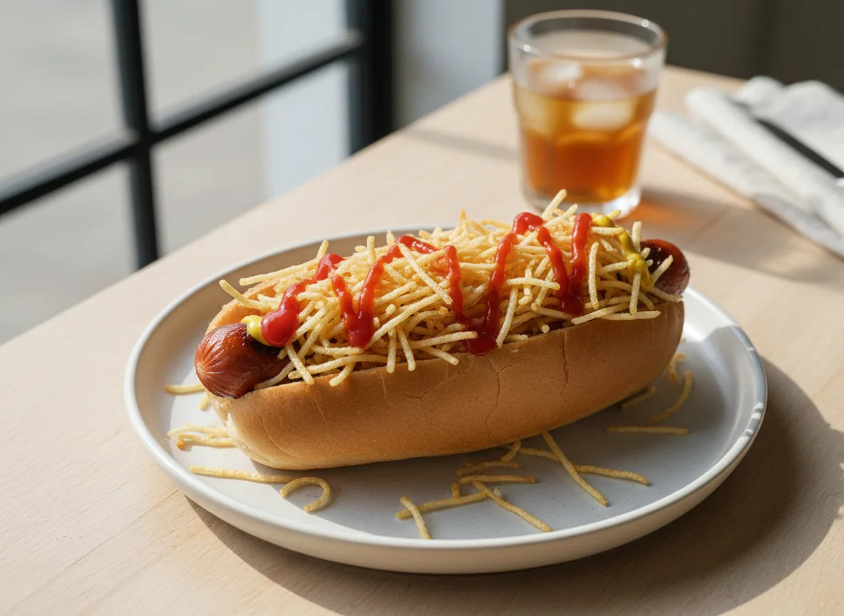 Cachorro-quente com batata palha photo