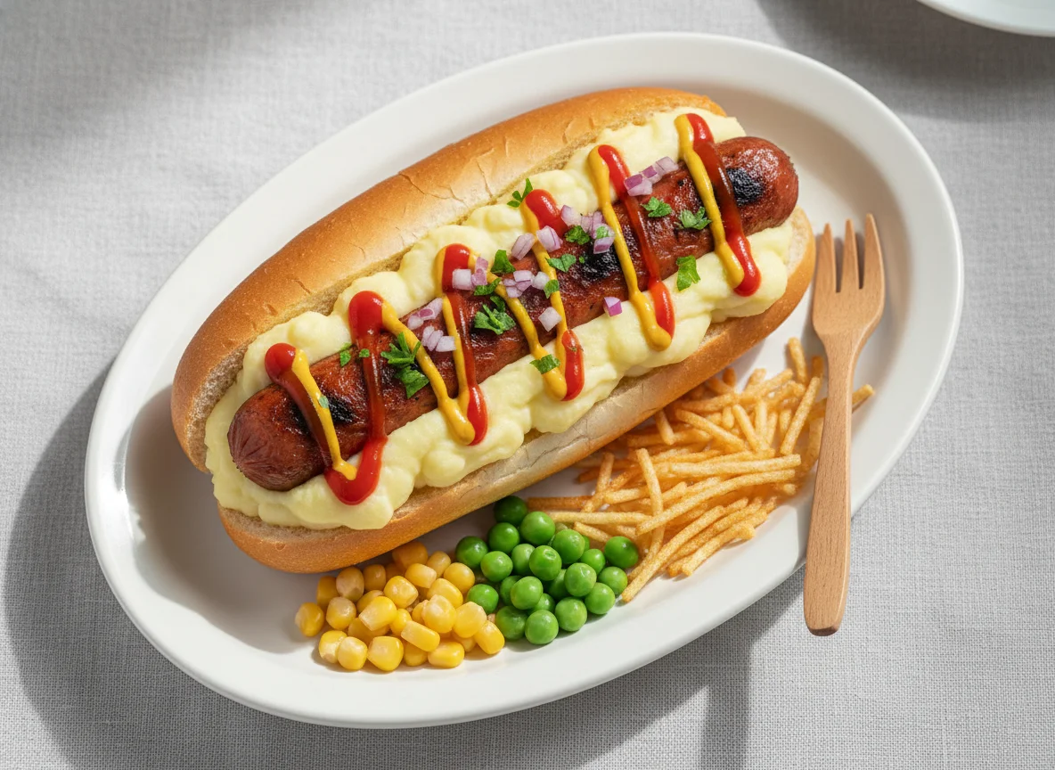 Cachorro-quente com purê de batata photo