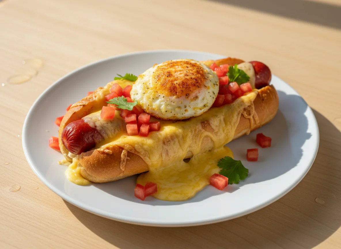 Cachorro-quente e ovo gratinado photo