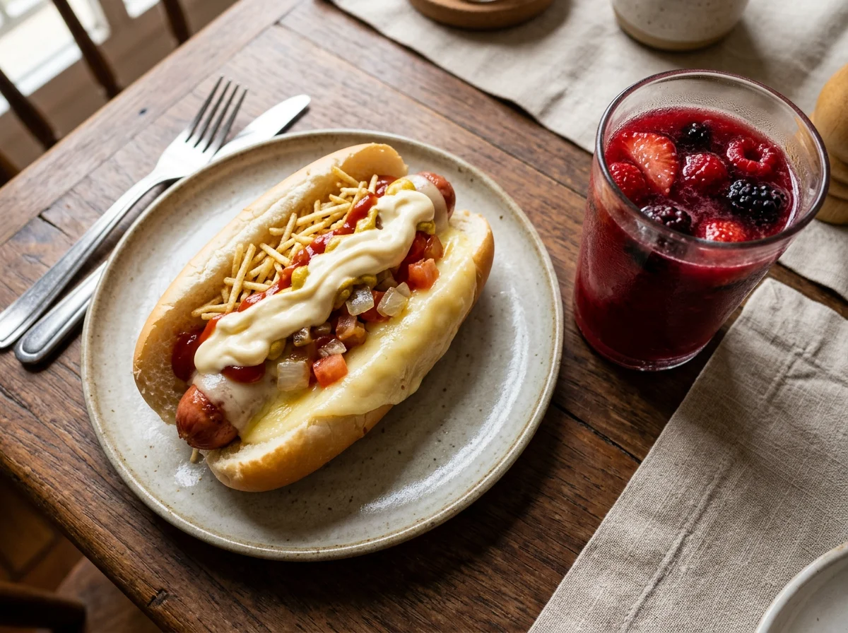 Cachorro-quente e Suco de Frutas Vermelhas photo